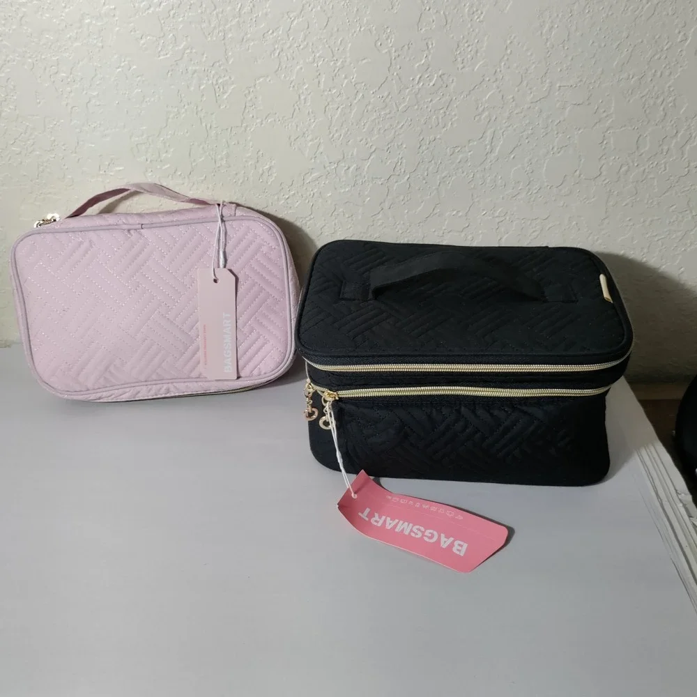 Awesome BAGSMART Dual Layer‎ MakeupBag ORGANIZER w Dividers And Brush Case New